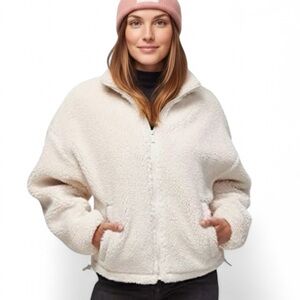 Alo Yoga Flurry Sherpa Jacket Full Zip Ivory White Size Medium High Neck